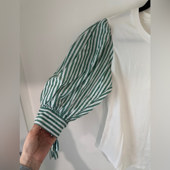 Cinq A Sept Women's White Green Carlie Tie Puff Sleeve Top Size S - Picture 7 of 8